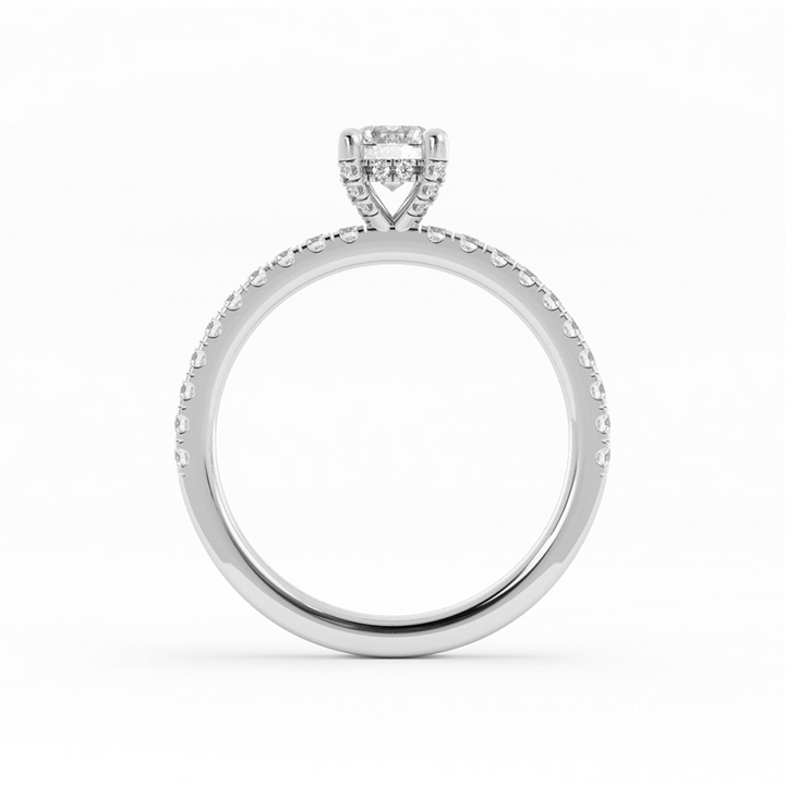 Pave Lab Grown Diamond Halo, Accent Engagement Ring