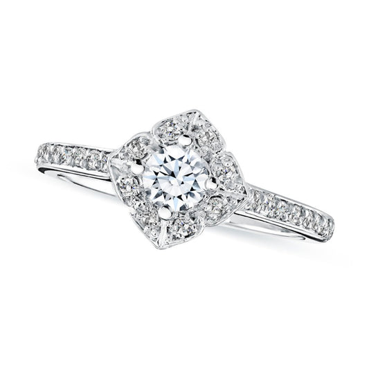 0.25ct Lab Grown Diamond Shared Prong Square Halo Platinum Engagement Ring
