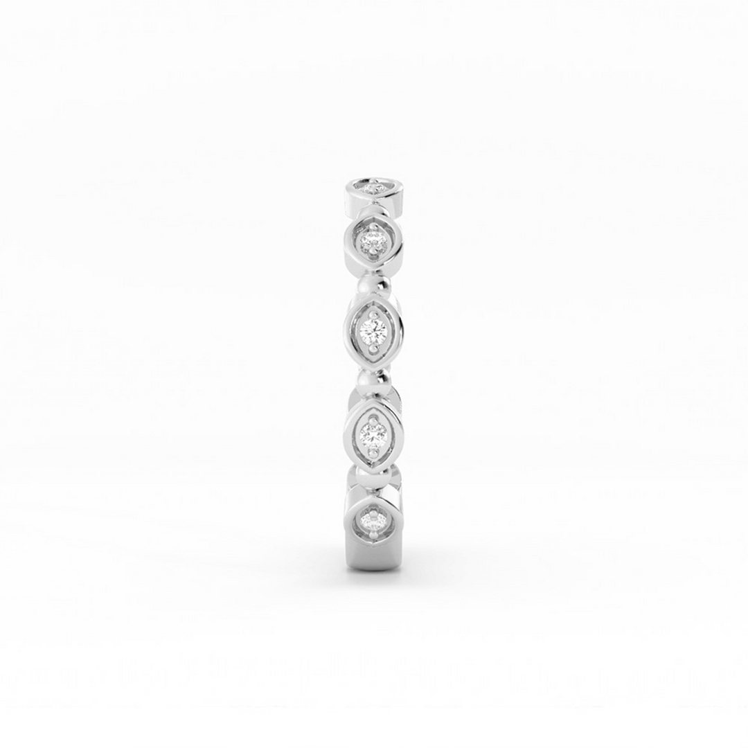 Platinum Round Bead and Eyelet Natural Diamond Wedding Band