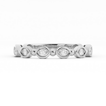 Platinum Round Bead and Eyelet Natural Diamond Wedding Band
