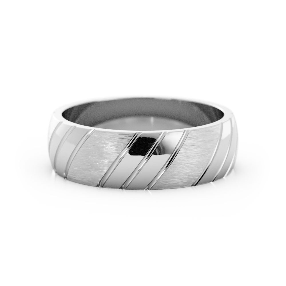 Platinum Satin Diagonal Groove with Alternating Finish 6mm Wedding Band