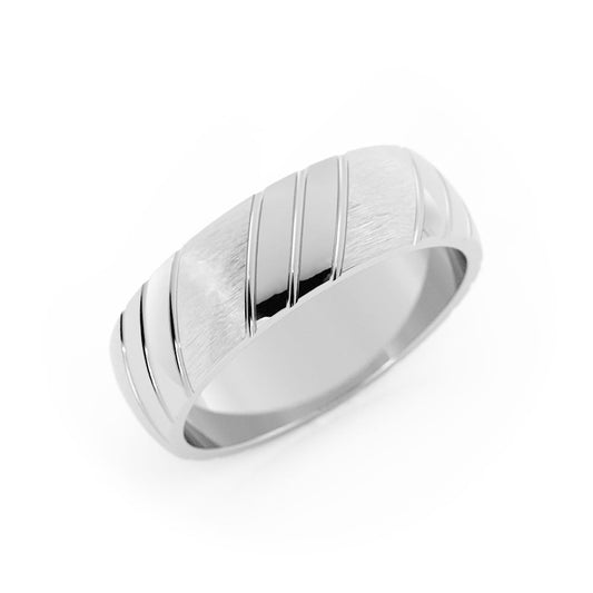 Platinum Satin Diagonal Groove with Alternating Finish 6mm Wedding Band