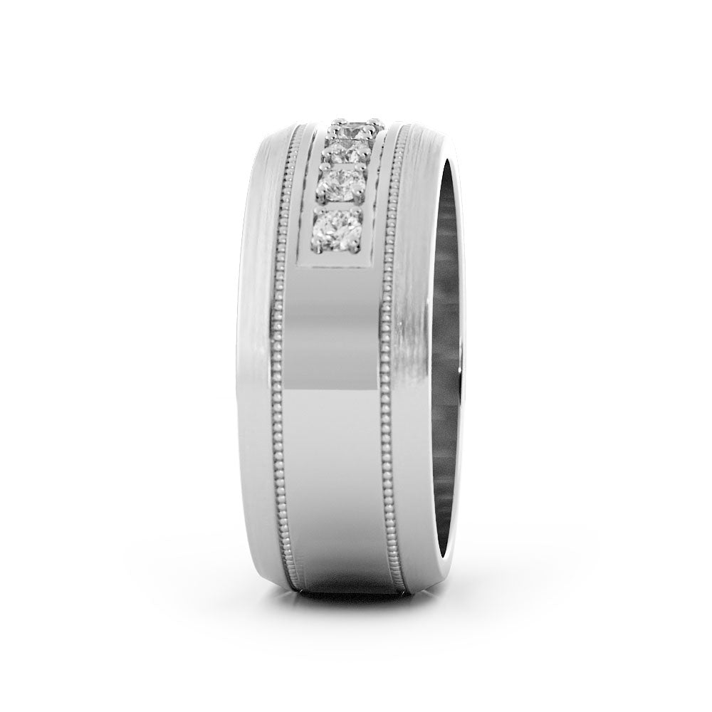 Platinum Round Lab Grown Diamond with Milgrain Wedding Band