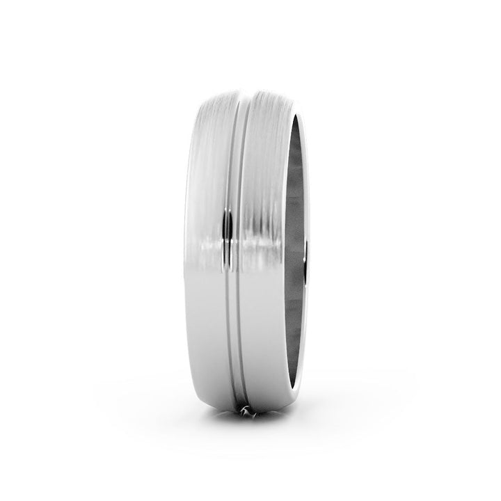 Platinum Satin Domed with Center Groove 6mm Wedding Band