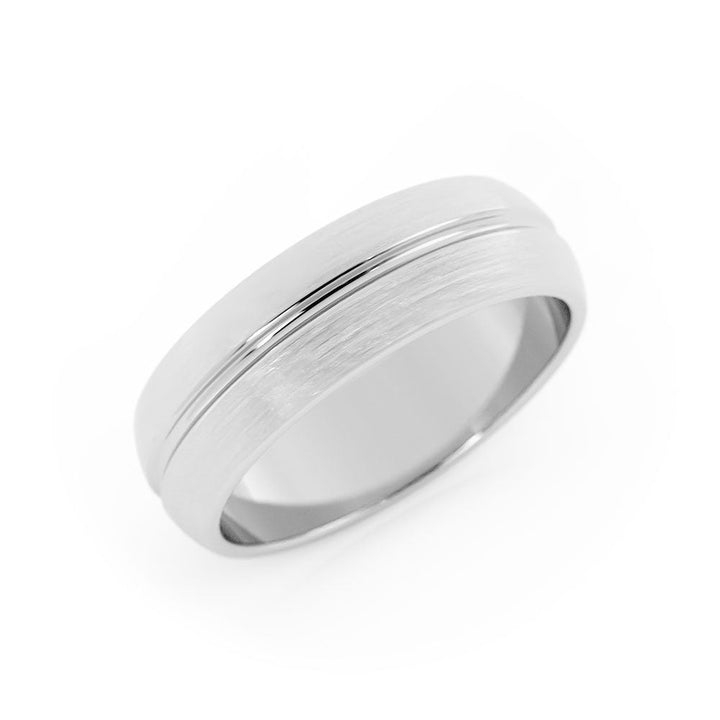 Platinum Satin Domed with Center Groove 6mm Wedding Band