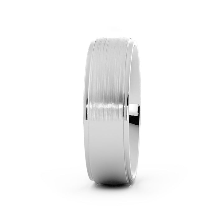 Platinum Satin Elevated Center 6mm Wedding Band
