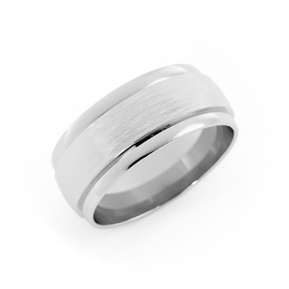 Platinum Satin Elevated Center 8mm Wedding Band