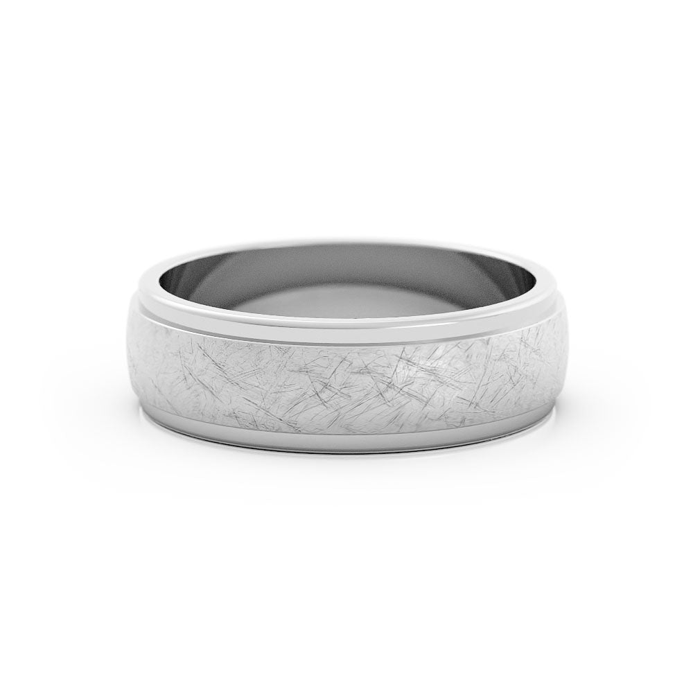 Platinum Scratch Elevated Center 6mm Wedding Band