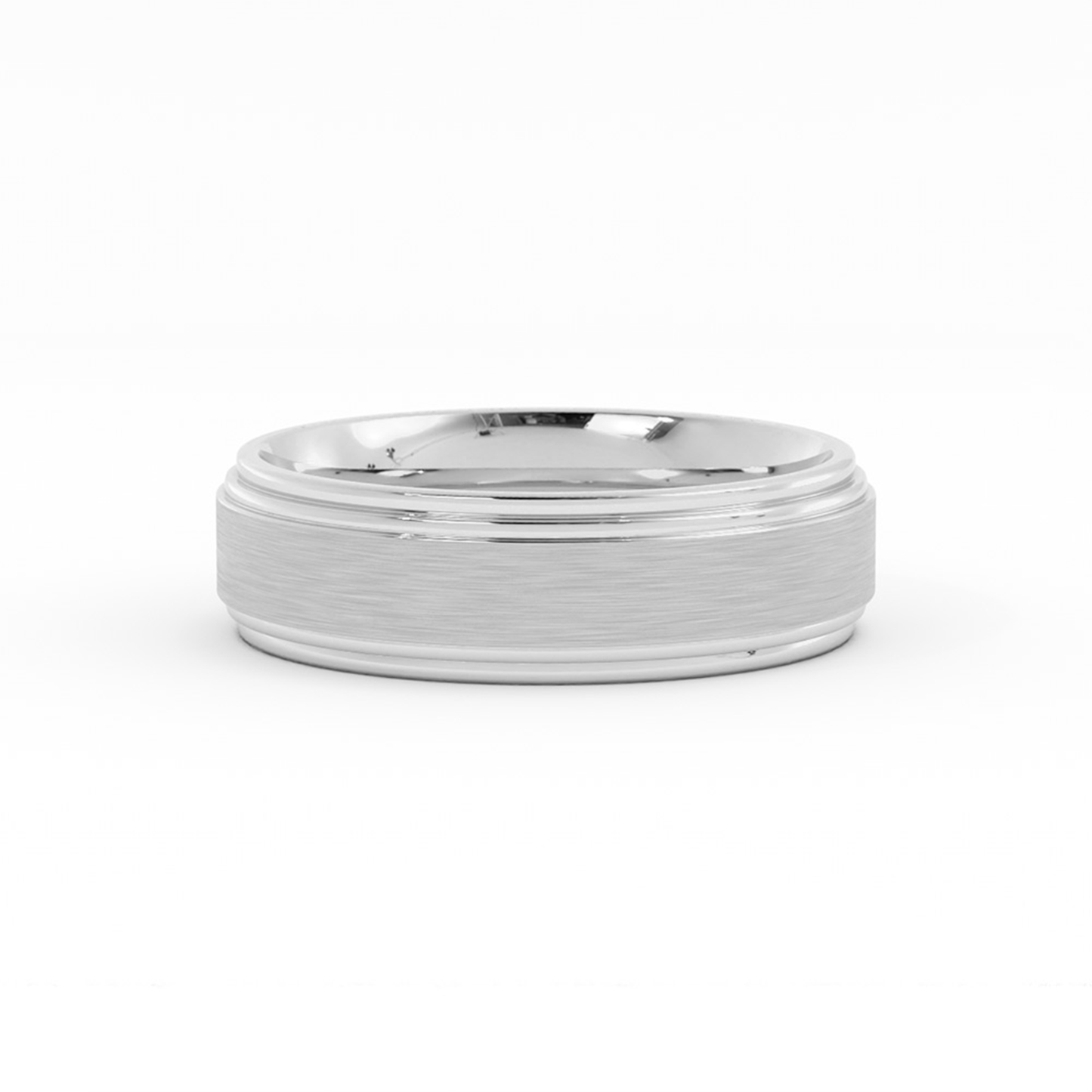 Platinum Satin Elevated Center with Double Groove 6mm Wedding Band