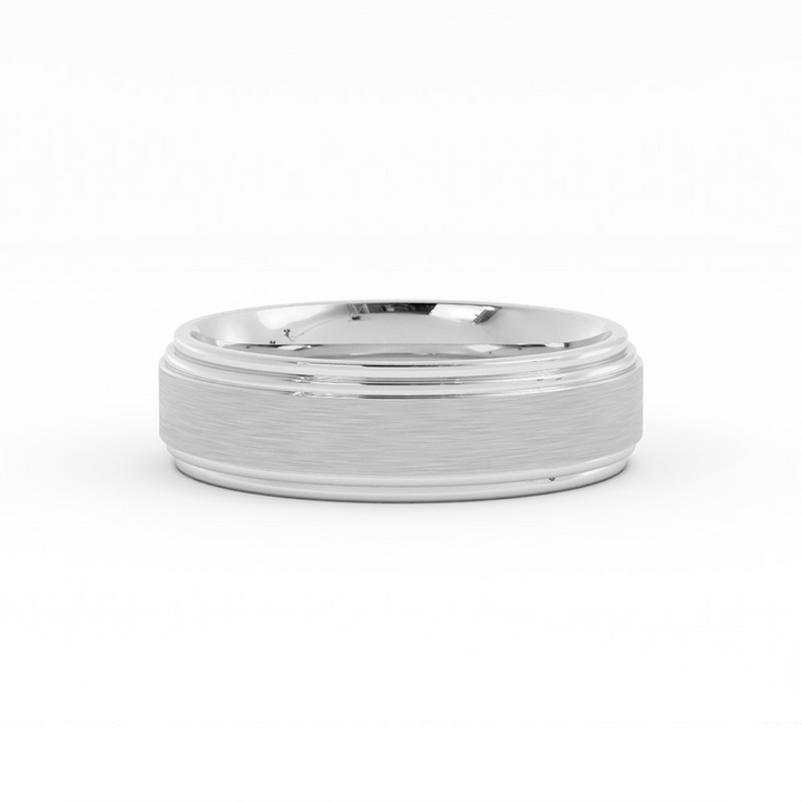 Platinum Satin Elevated Center with Double Groove 6mm Wedding Band
