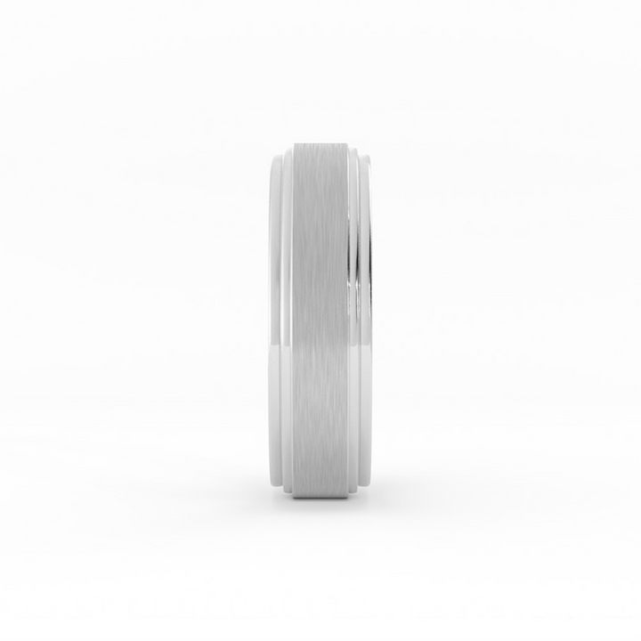 Platinum Satin Elevated Center with Double Groove 6mm Wedding Band