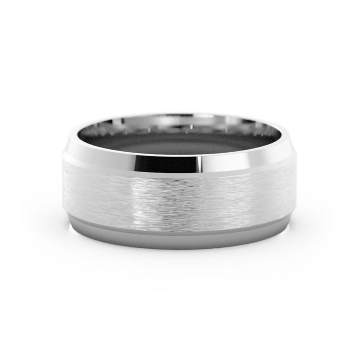 Platinum Satin Elevated Center with Slanted Edge 8mm Wedding Band
