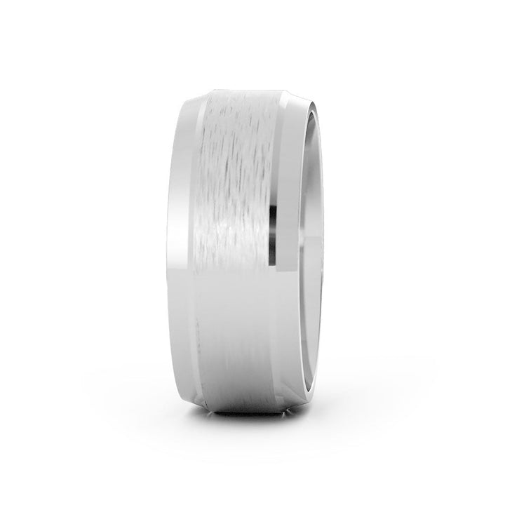 Platinum Satin Elevated Center with Slanted Edge 8mm Wedding Band