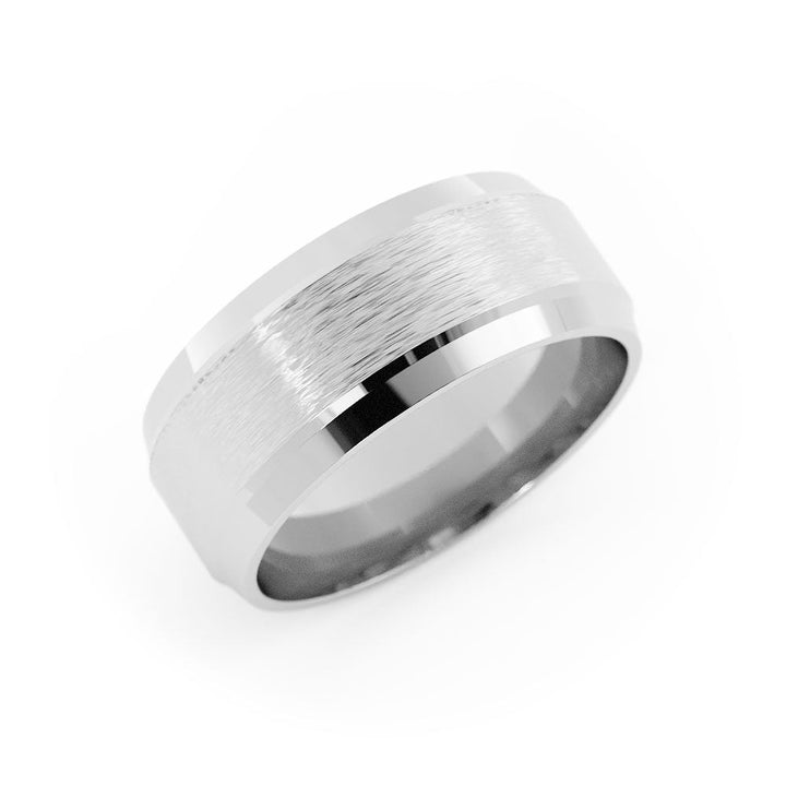 Platinum Satin Elevated Center with Slanted Edge 8mm Wedding Band