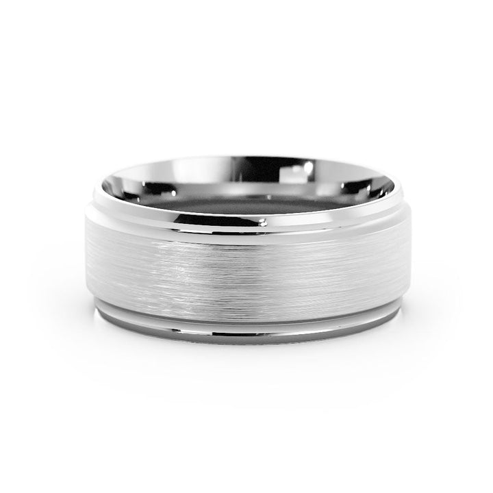 Platinum Satin Elevated Center with Two Grooves 8mm Wedding Band