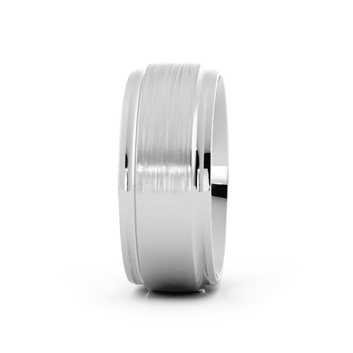 Platinum Satin Elevated Center with Two Grooves 8mm Wedding Band