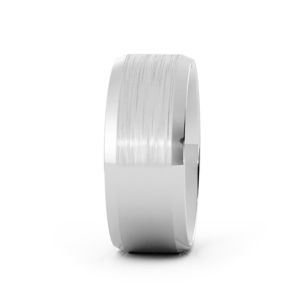 Platinum Satin Flat Beveled Edge 8mm Wedding Band