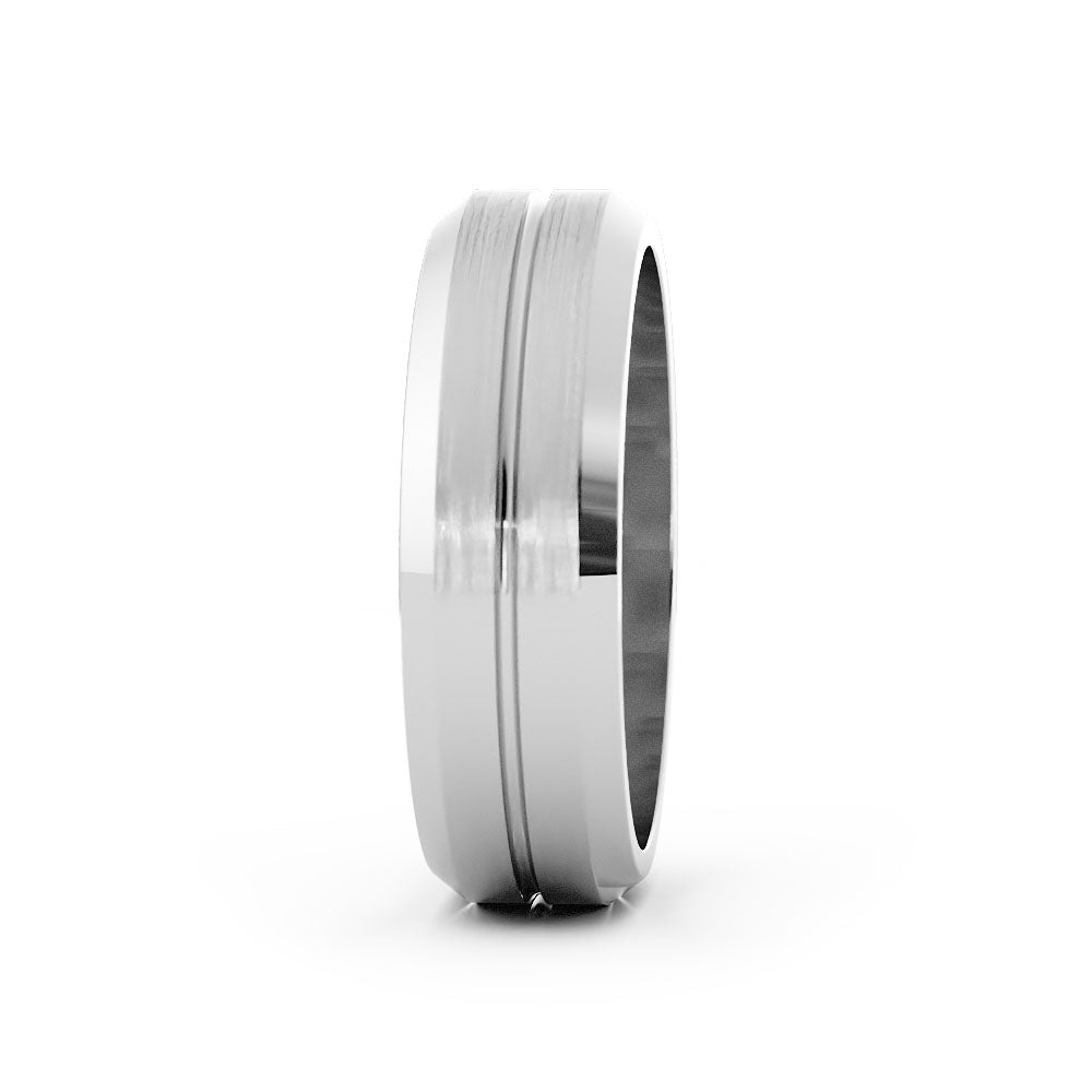 Platinum Satin Flat Beveled Edge Center Groove 6mm Wedding Band