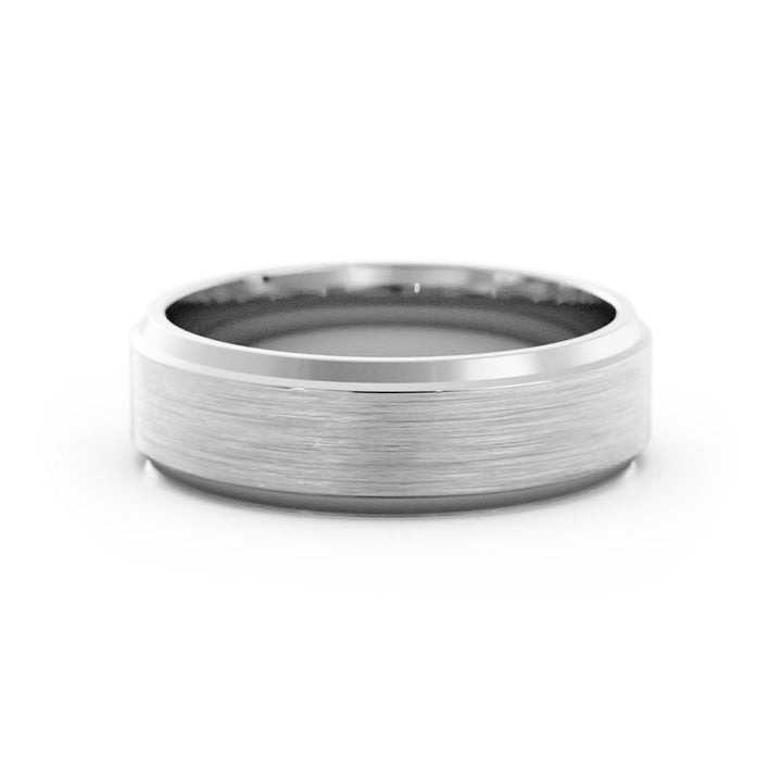 Platinum Satin Flat with Double Beveled Edge 6mm Wedding Band