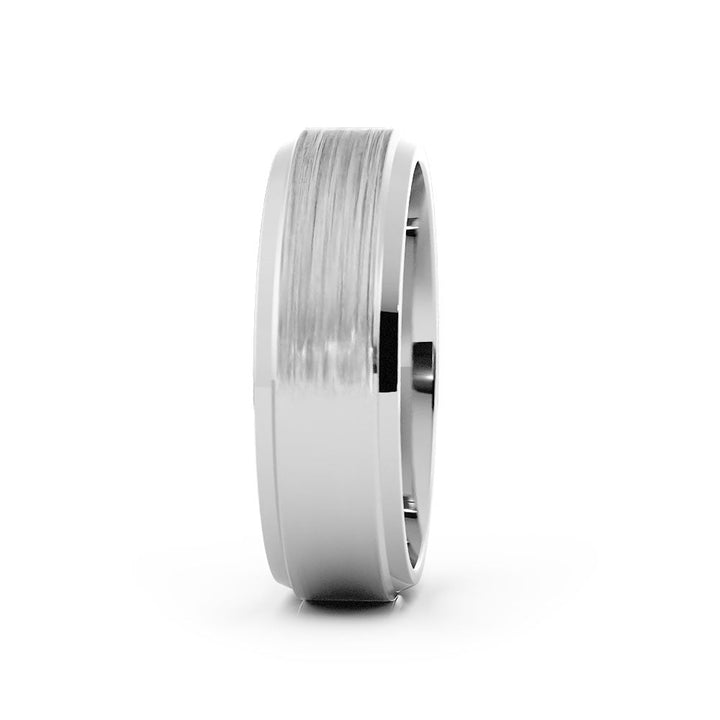 Platinum Satin Flat with Double Beveled Edge 6mm Wedding Band