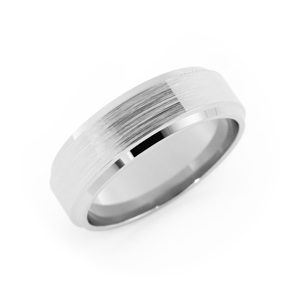 Platinum Satin Flat with Double Beveled Edge 6mm Wedding Band