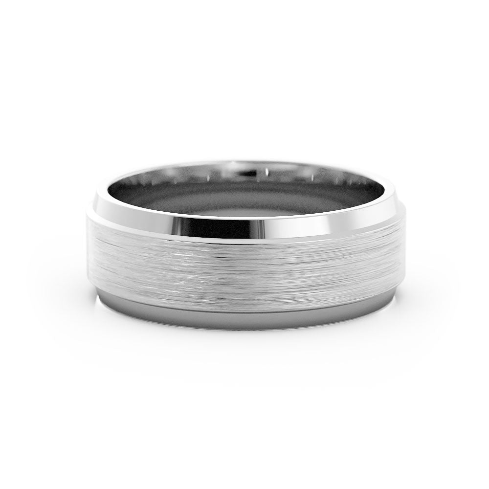 Platinum Satin Flat with Double Beveled Edge 7mm Wedding Band
