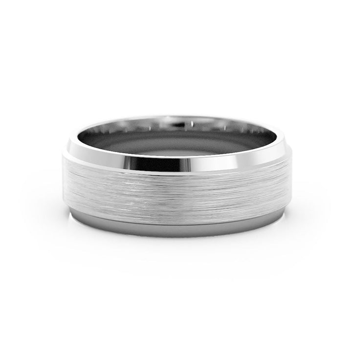 Platinum Satin Flat with Double Beveled Edge 7mm Wedding Band