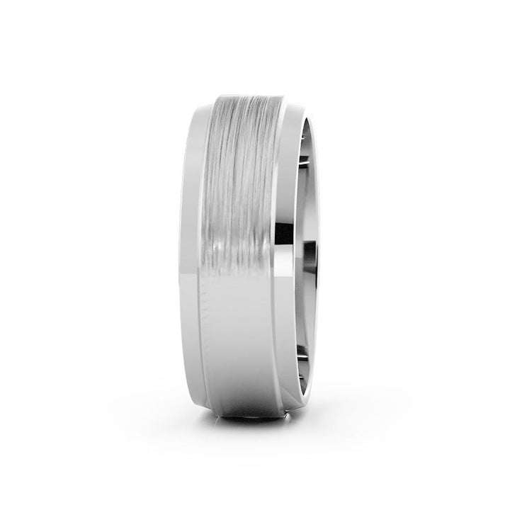 Platinum Satin Flat with Double Beveled Edge 7mm Wedding Band