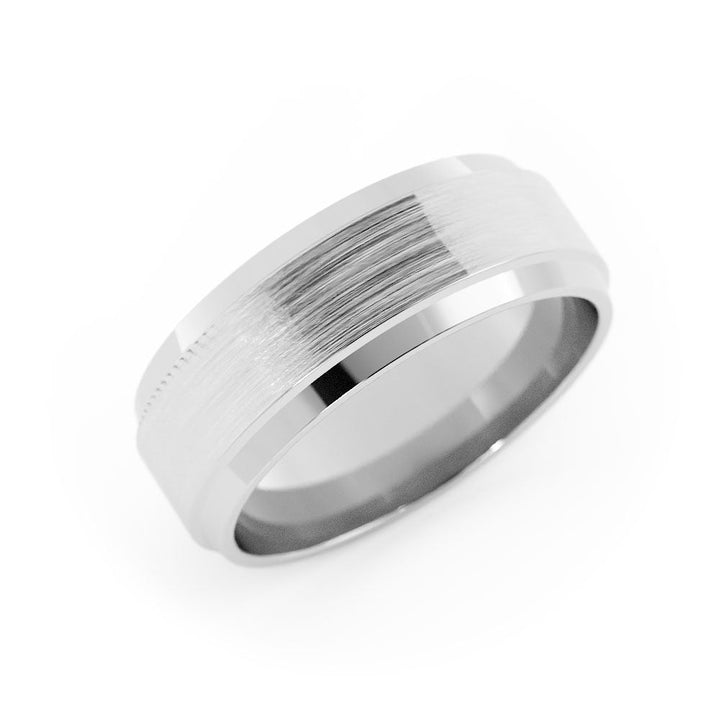 Platinum Satin Flat with Double Beveled Edge 7mm Wedding Band