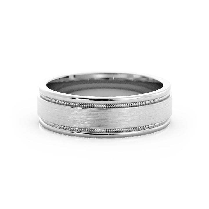 Platinum Satin Flat with Milgrain 6mm Wedding Band