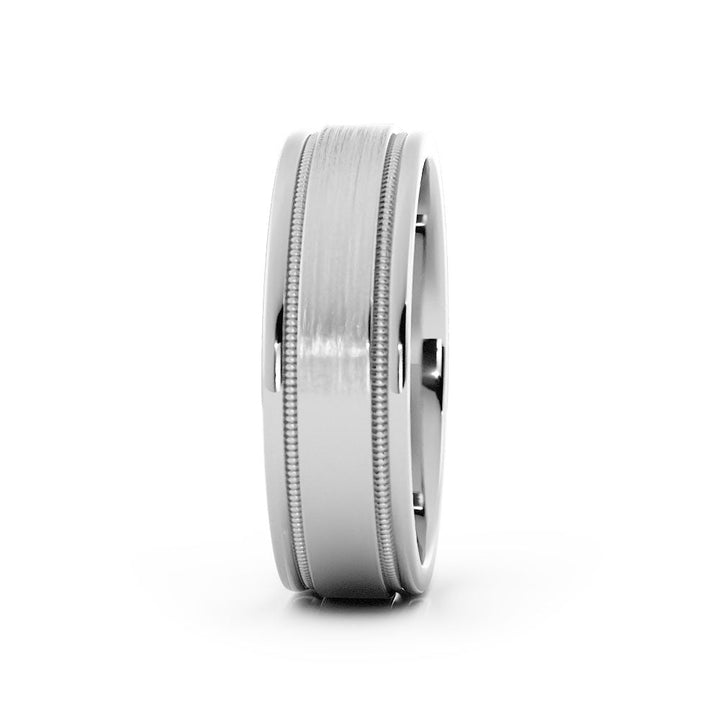 Platinum Satin Flat with Milgrain 6mm Wedding Band