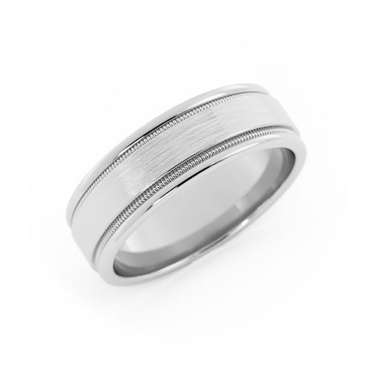 Platinum Satin Flat with Milgrain 6mm Wedding Band