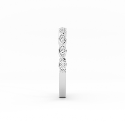 Platinum Round Half Shank Eyelet Paired Stone Natural Diamond Wedding Band