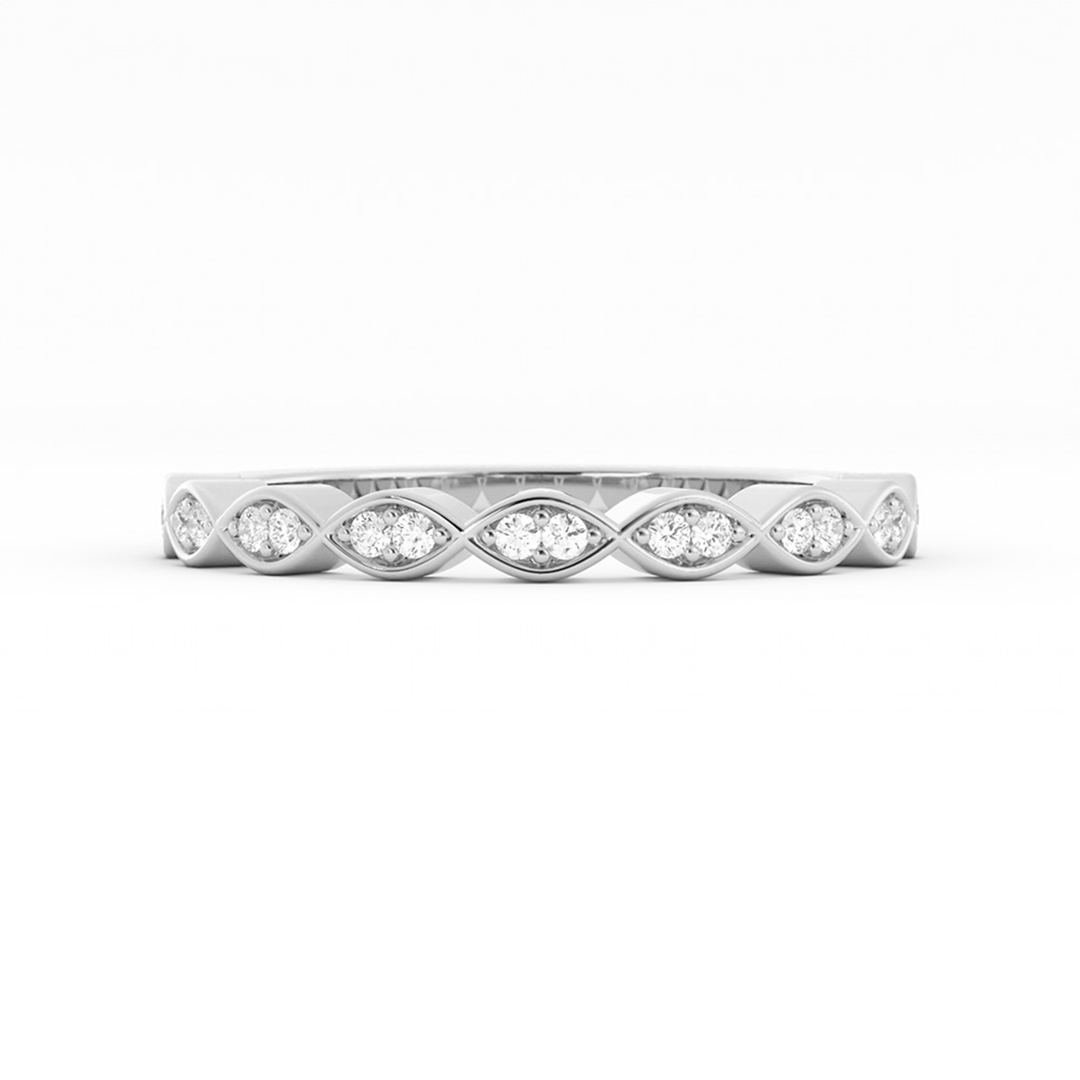 Round Half Shank Eyelet Paired Stone Natural Diamond Wedding Band