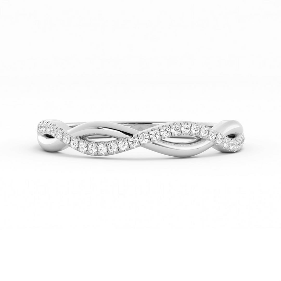 Platinum Round Half Shank Wave Pattern Lab Grown Diamond Wedding Band