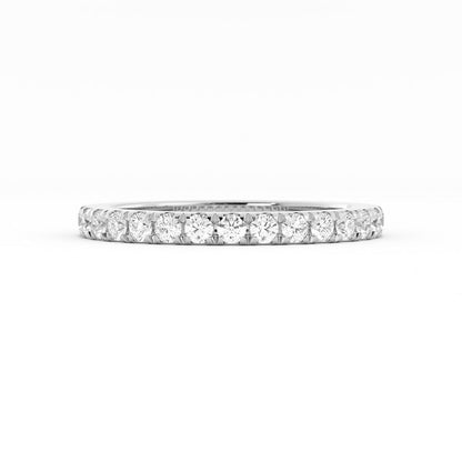 Platinum Round Pave Half Shank Natural Diamond 2.4mm Wedding Band