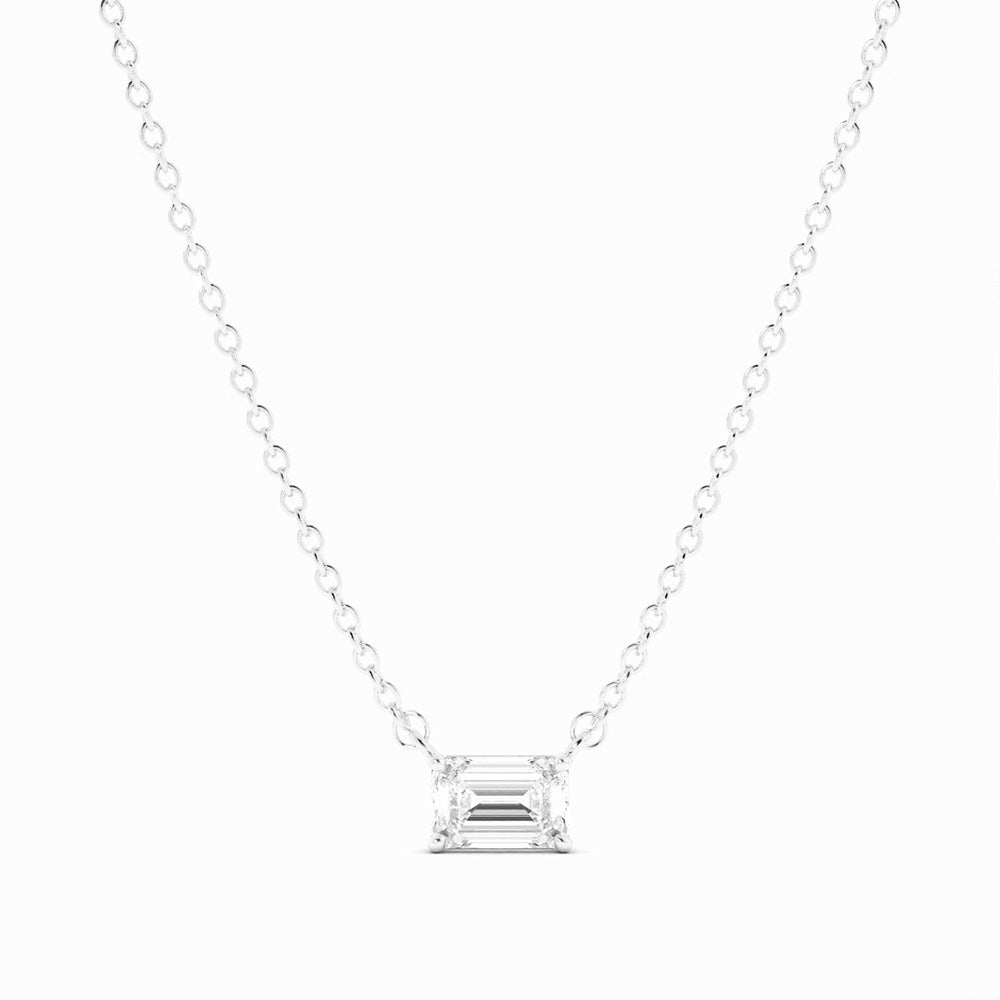 Petite Emerald Cut Solitaire Lab Grown Diamond Necklace