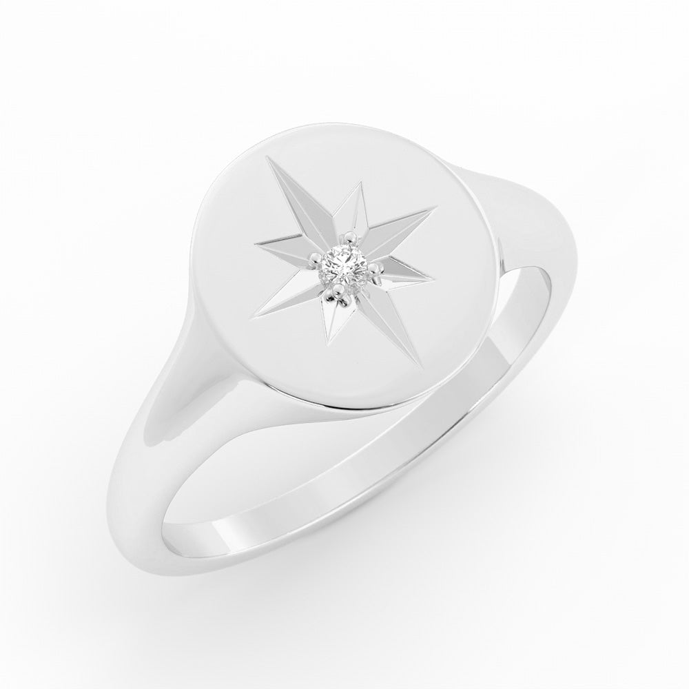 Platinum Oval Starburst Lab Grown Diamond Signet Ring