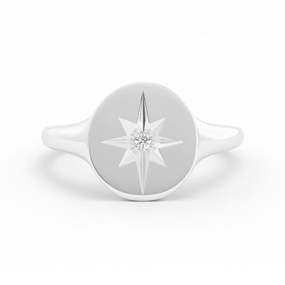 Platinum Oval Starburst Lab Grown Diamond Signet Ring