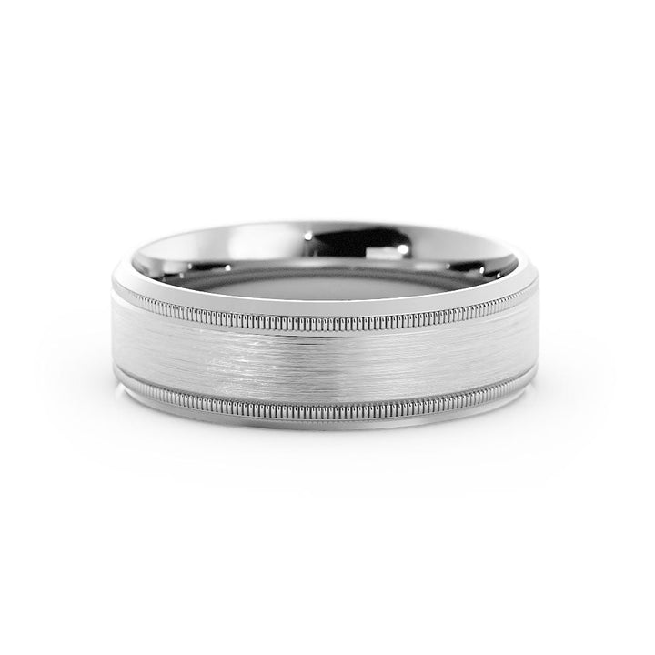 Platinum Satin Milgrain Center with Slanted Edge 6mm Wedding Band