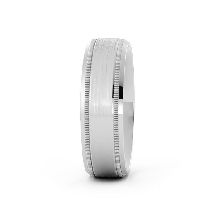 Platinum Satin Milgrain Center with Slanted Edge 6mm Wedding Band