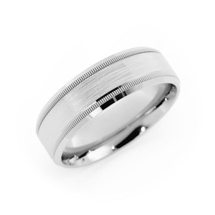 Platinum Satin Milgrain Center with Slanted Edge 6mm Wedding Band