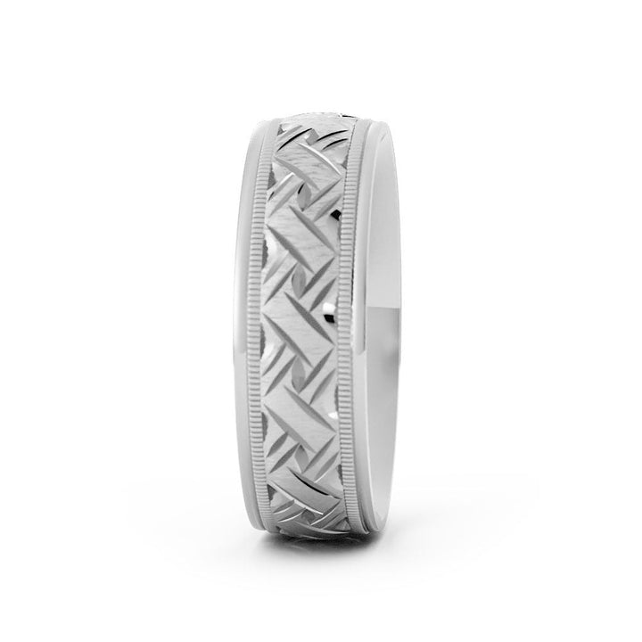 Platinum Rugged Sandblast Milgrain with Weave Pattern 6mm Wedding Band