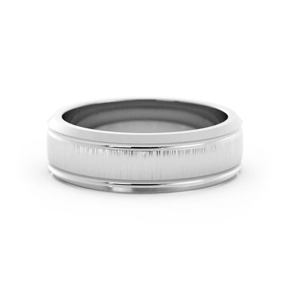 Platinum Vertical Brush Outside Groove with Beveled Edge 6mm Wedding Band