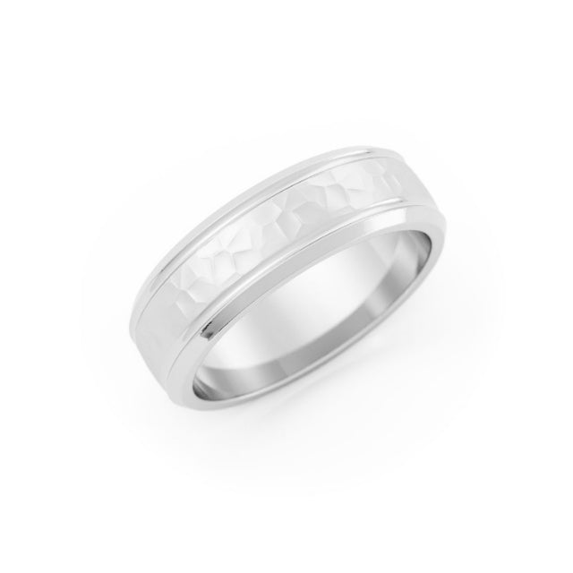 Hammered Outside Groove with Beveled Edge 6mm Wedding Band