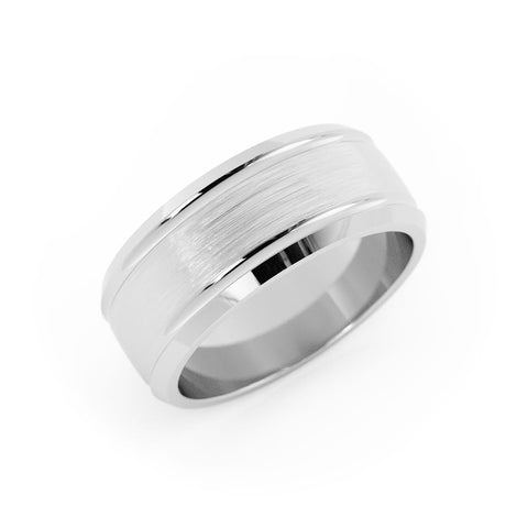 Platinum Satin Outside Groove with Beveled Edge 8mm Wedding Band