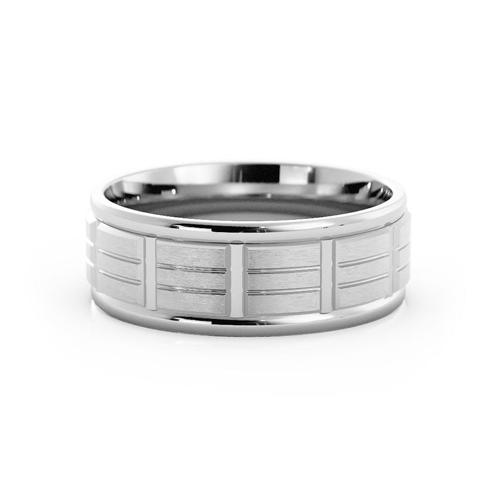 Platinum Satin Rectangle Pattern 7mm Wedding Band