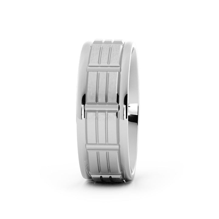 Platinum Satin Rectangle Pattern 7mm Wedding Band