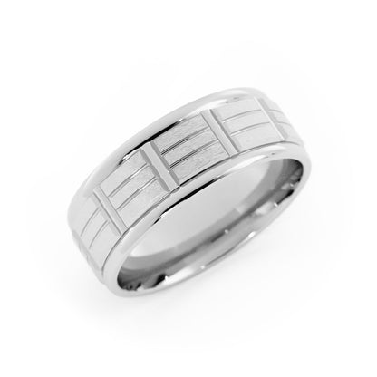 Platinum Satin Rectangle Pattern 7mm Wedding Band