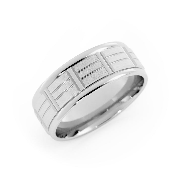 Platinum Satin Rectangle Pattern 7mm Wedding Band